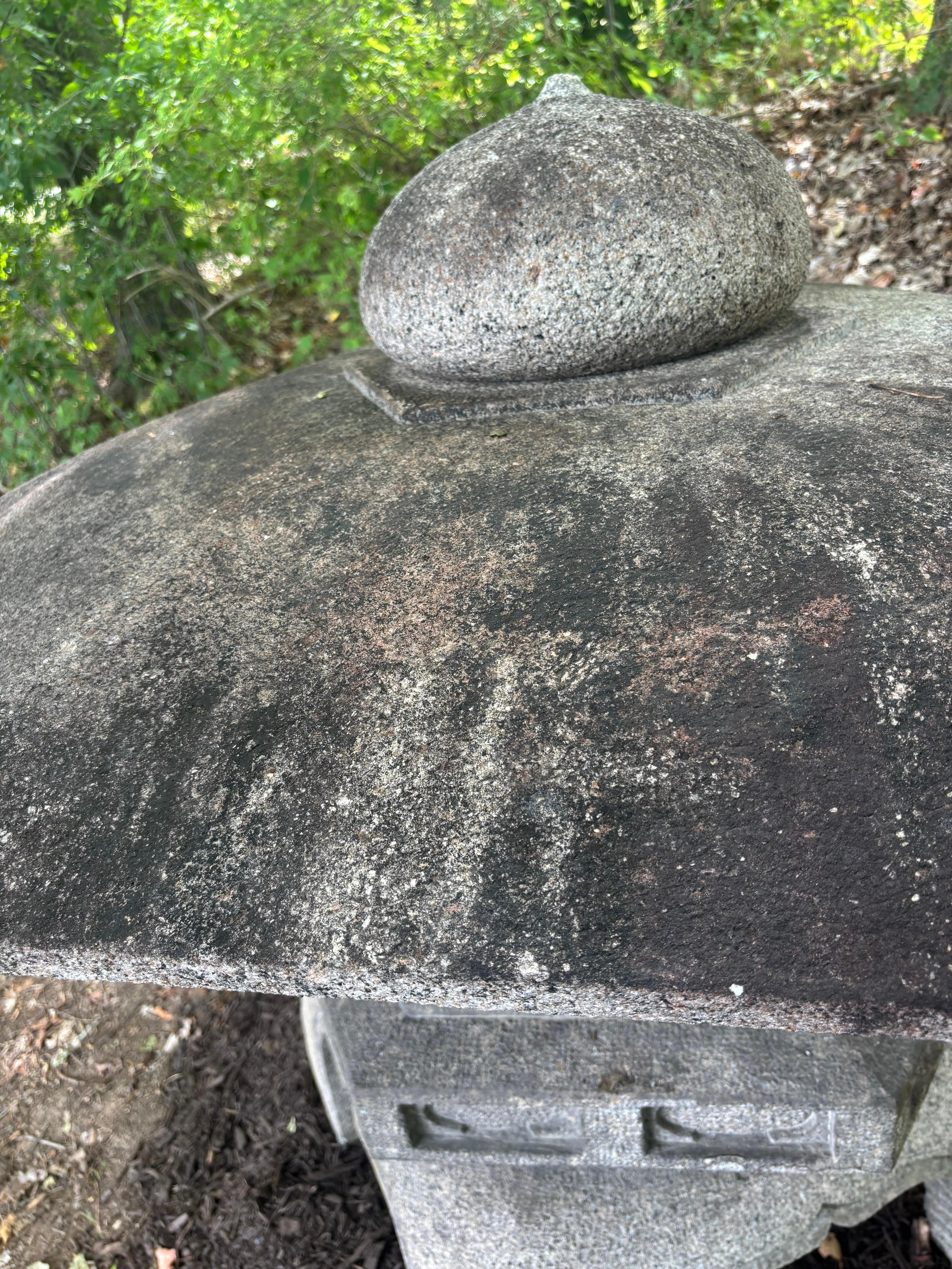 Japan Massive Old Stone Yukimi Lantern with Beautiful Details, 48 Inches In Good Condition For Sale In South Burlington, VT