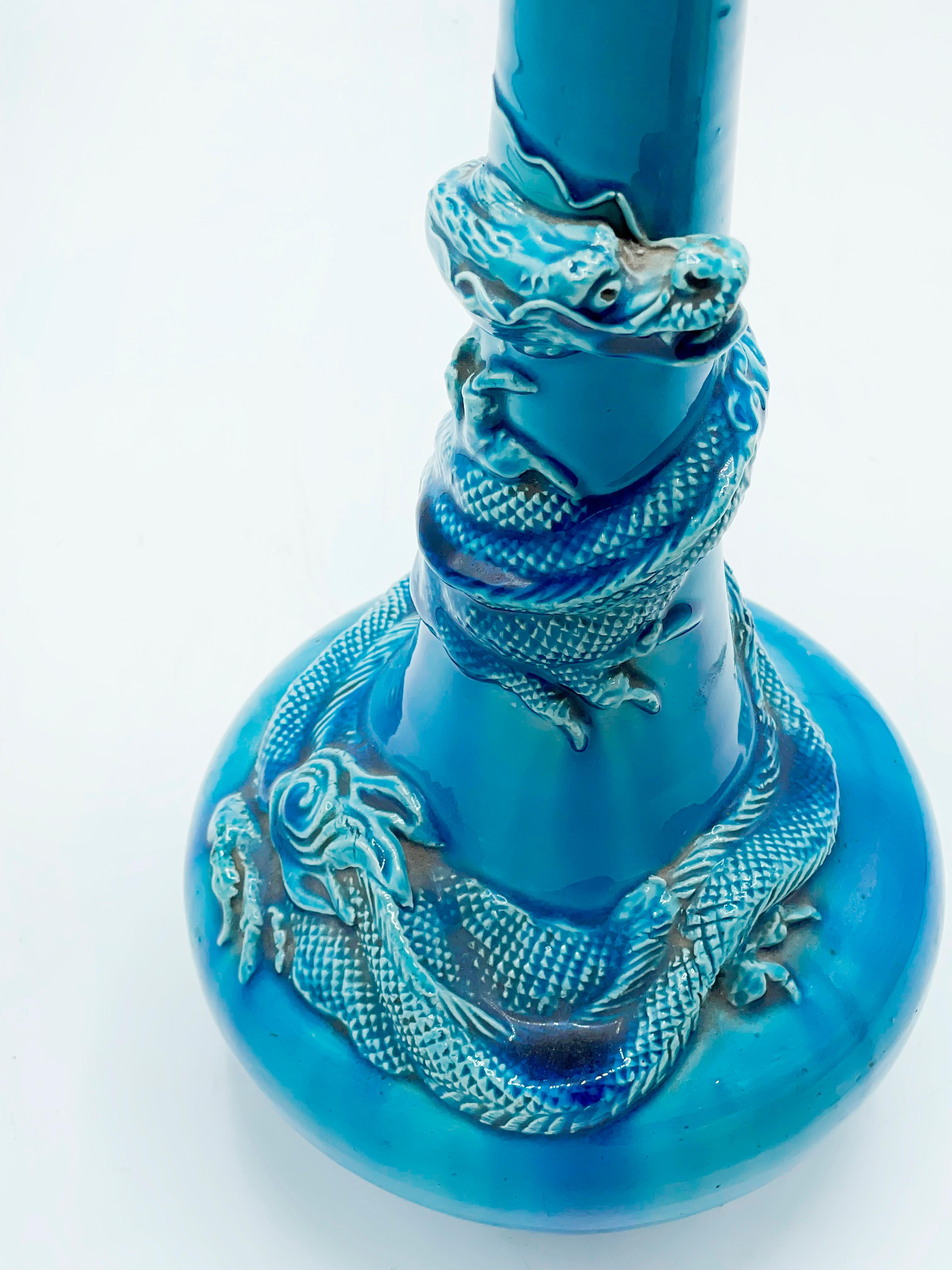 Japanese Japan, Meiji Blue “Writhing Dragon” Porcelain Vase, Awaji Kiln For Sale