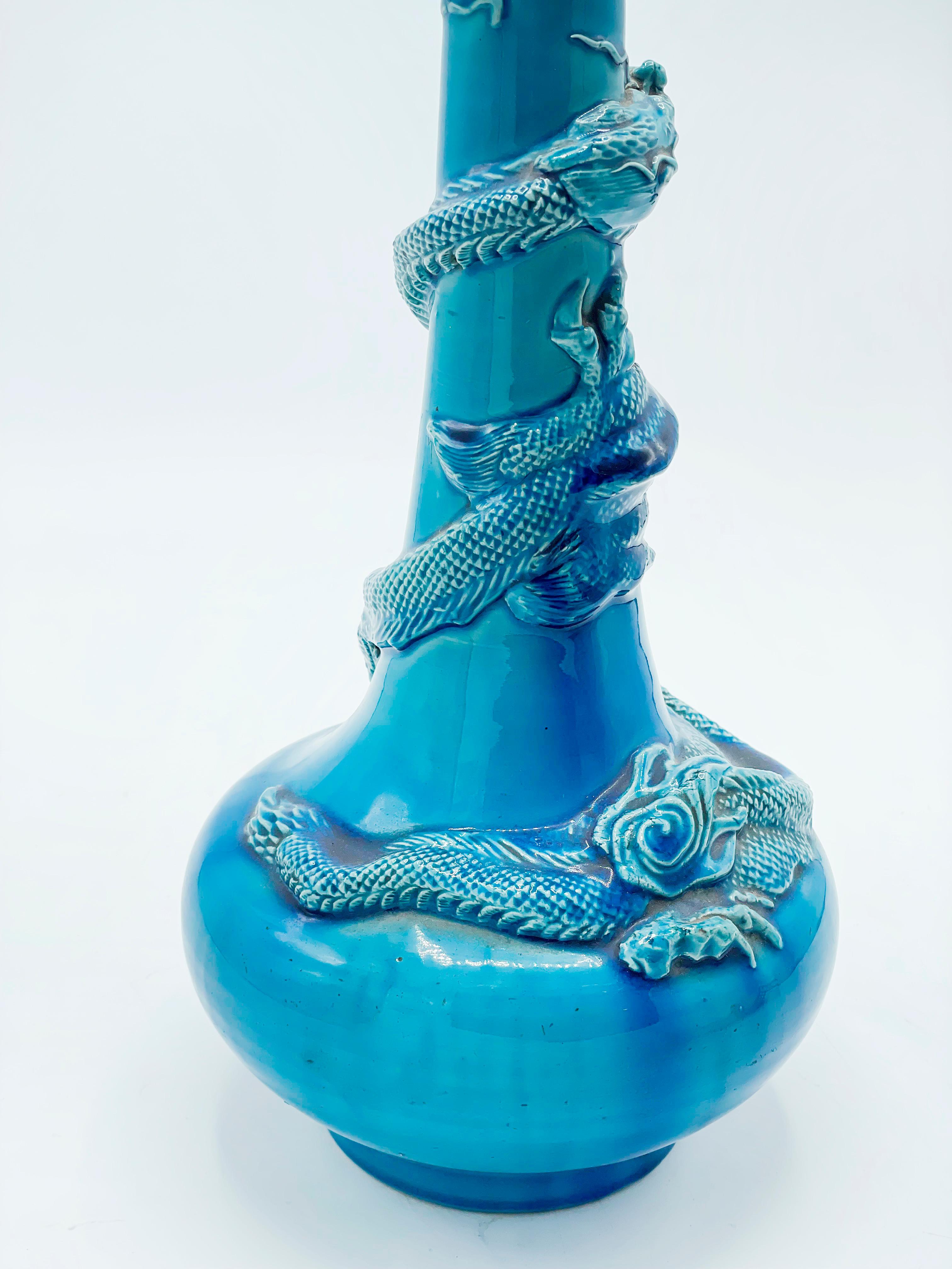 Hand-Crafted Japan, Meiji Blue “Writhing Dragon” Porcelain Vase, Awaji Kiln For Sale