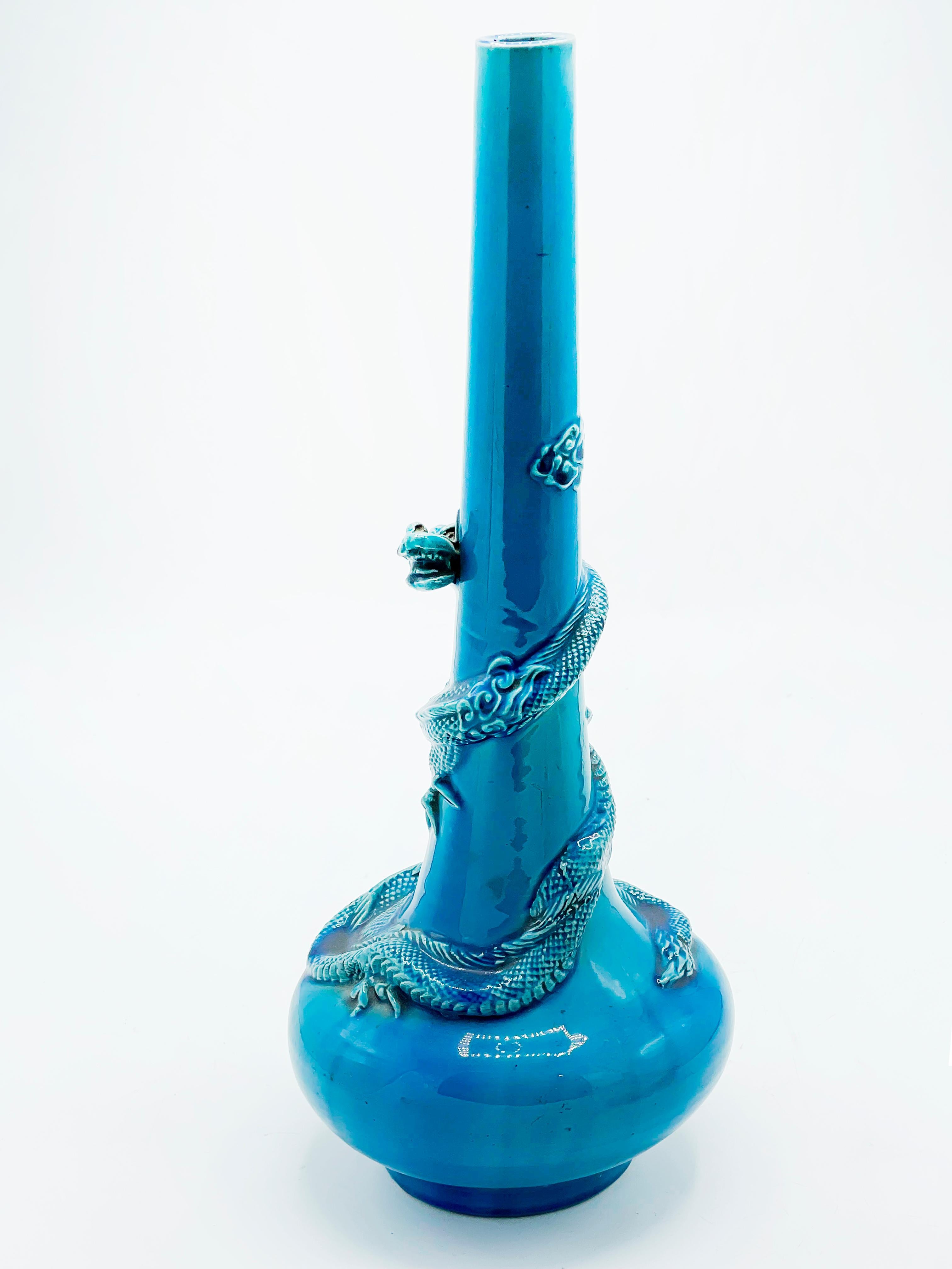 19th Century Japan, Meiji Blue “Writhing Dragon” Porcelain Vase, Awaji Kiln For Sale