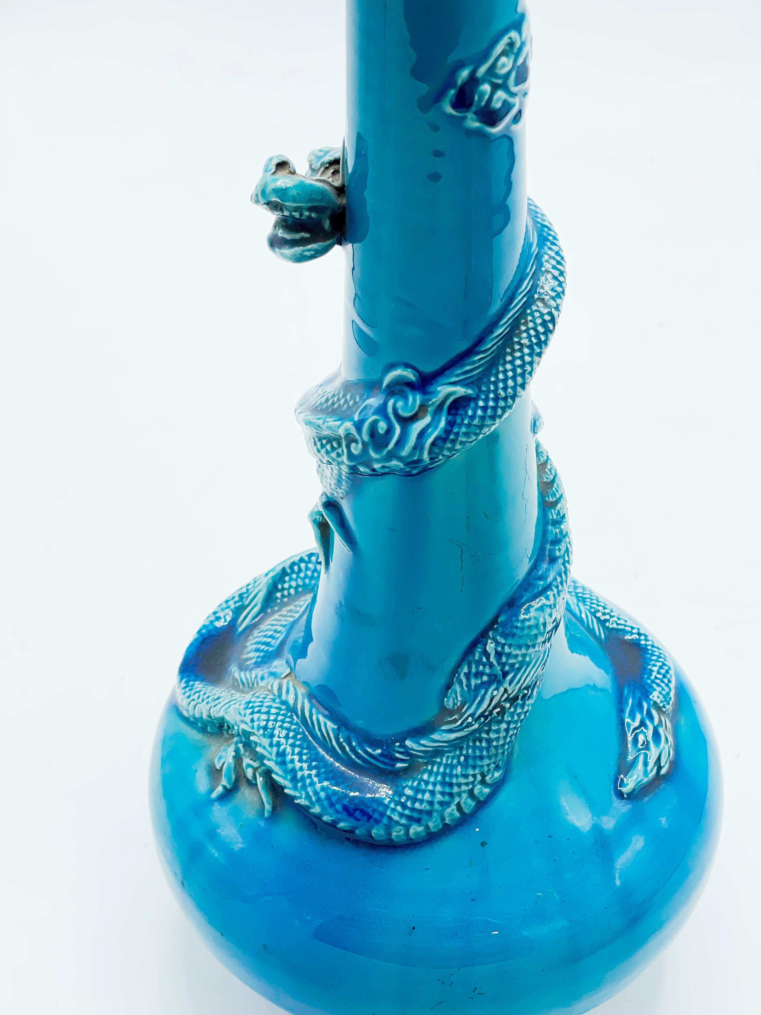 Stoneware Japan, Meiji Blue “Writhing Dragon” Porcelain Vase, Awaji Kiln For Sale