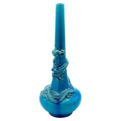 Used Japan, Meiji Blue “Writhing Dragon” Porcelain Vase, Awaji Kiln