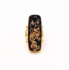 Japan Meiji Menuki Ring With Shakudo In 14Kt Yellow Gold 24Kt Gold And Bronze