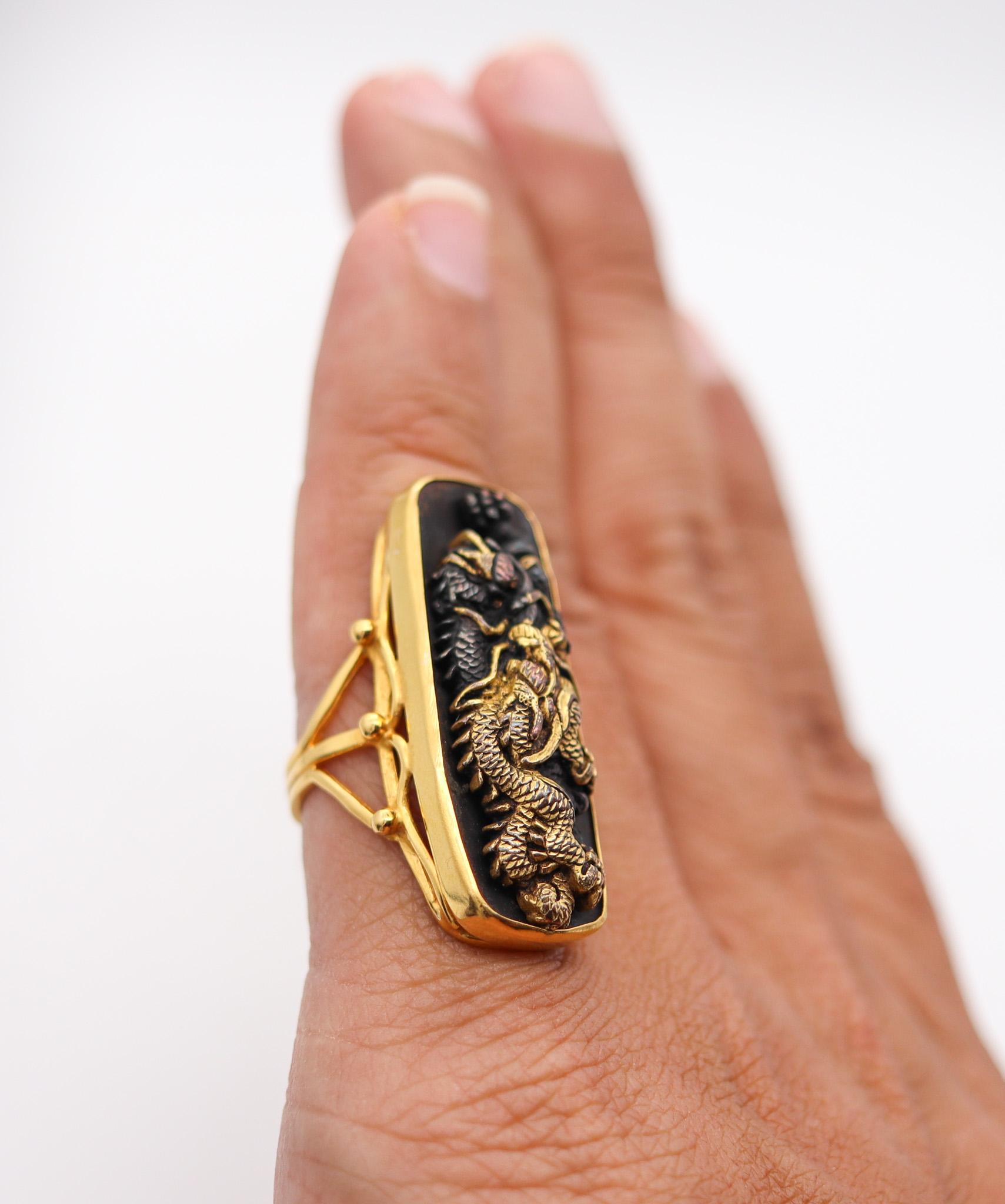 Japan Meiji Menuki Ring With Shakudo In 14Kt Yellow Gold 24Kt Gold And Bronze For Sale 2