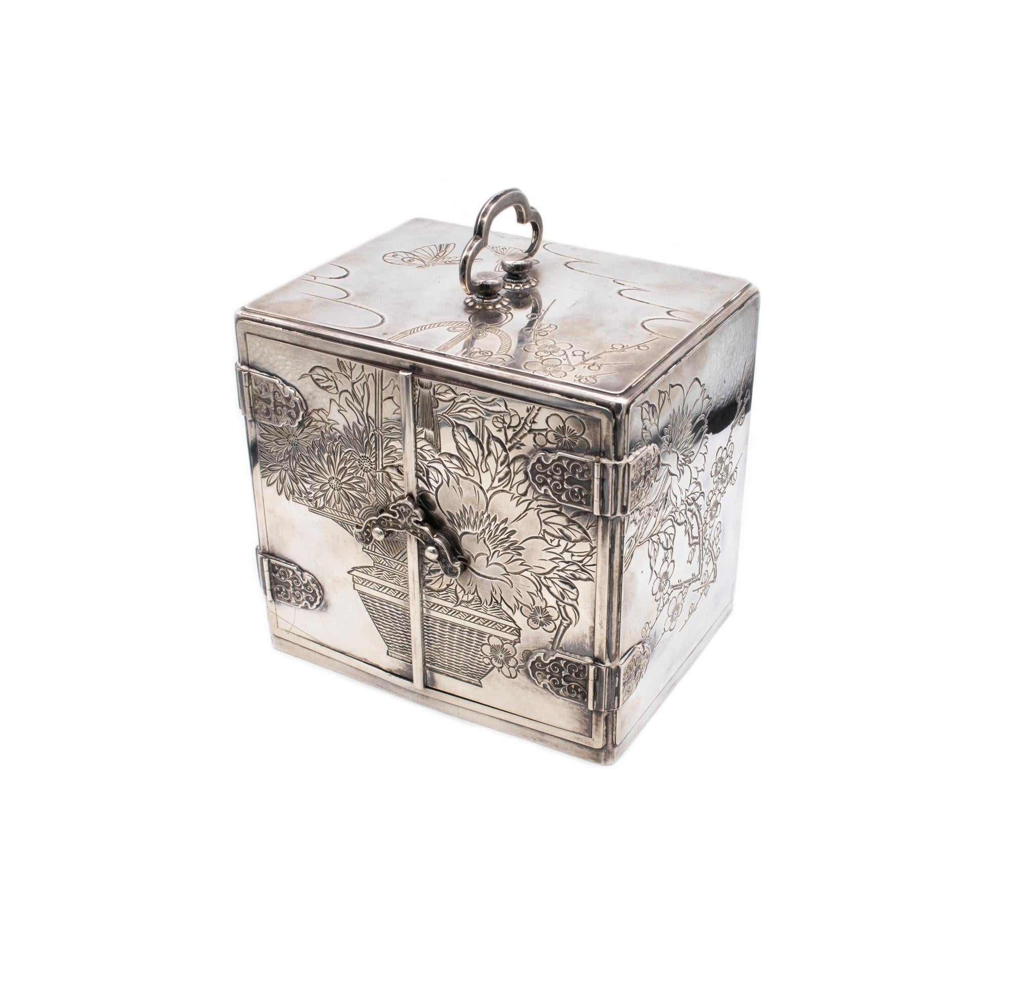 Japanese Japan Meiji Period 1868-1912 Jewel Box with Compartments Drawers Sterling Silver