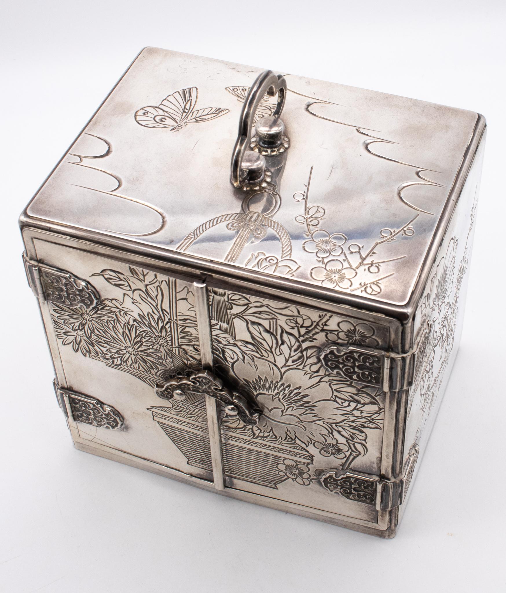 Japan Meiji Period 1868-1912 Jewel Box with Compartments Drawers Sterling Silver 1
