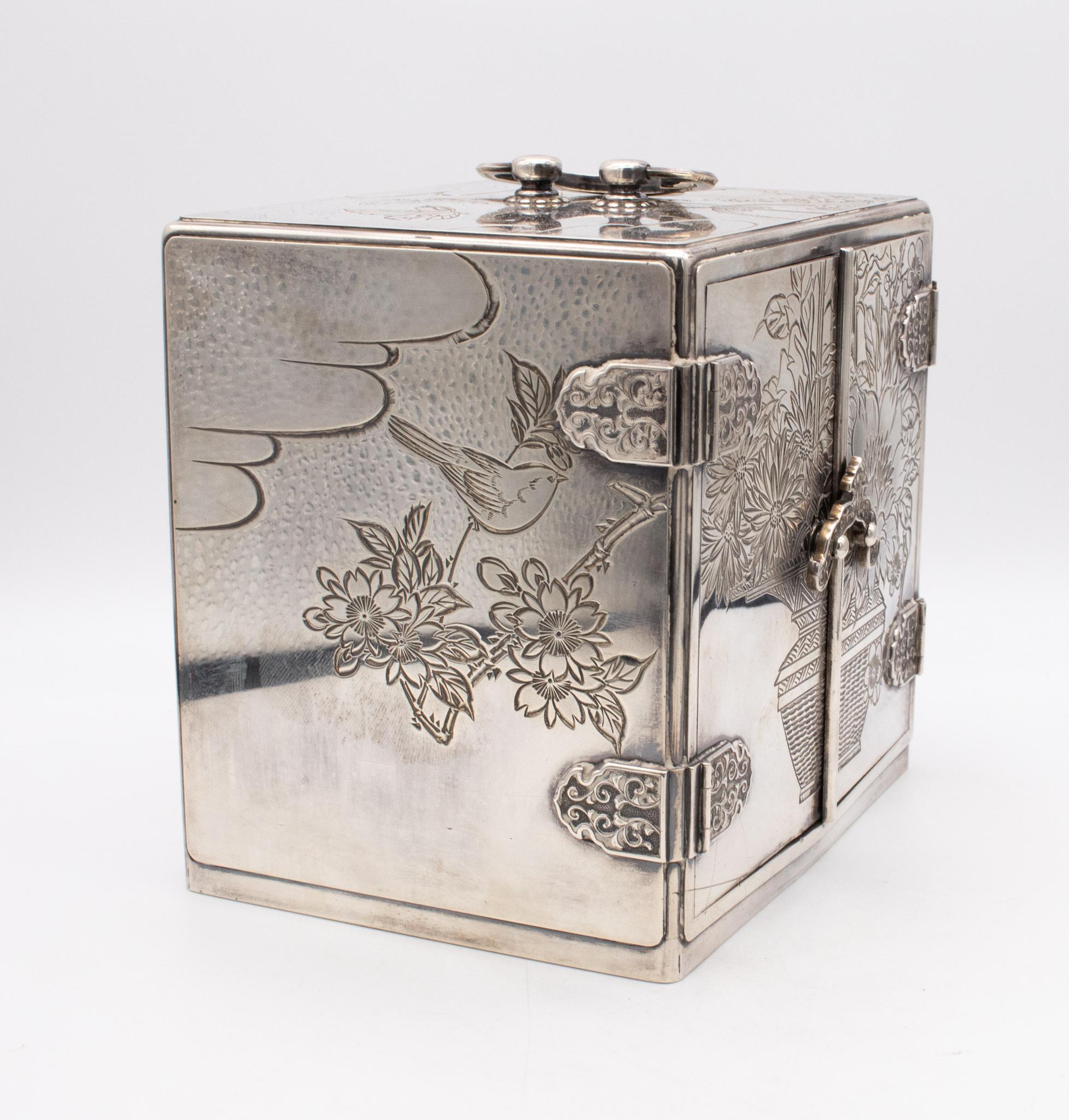 Japan Meiji Period 1868-1912 Jewel Box with Compartments Drawers Sterling Silver 3