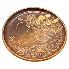 JAPAN Meiji Period 1880 Namiki Little Cabined Round Tray In Wood, Gold & Silver Antique JAPAN Meiji Period 1880 Namiki Little Cabined Round Tray In Wood, Gold & Silver