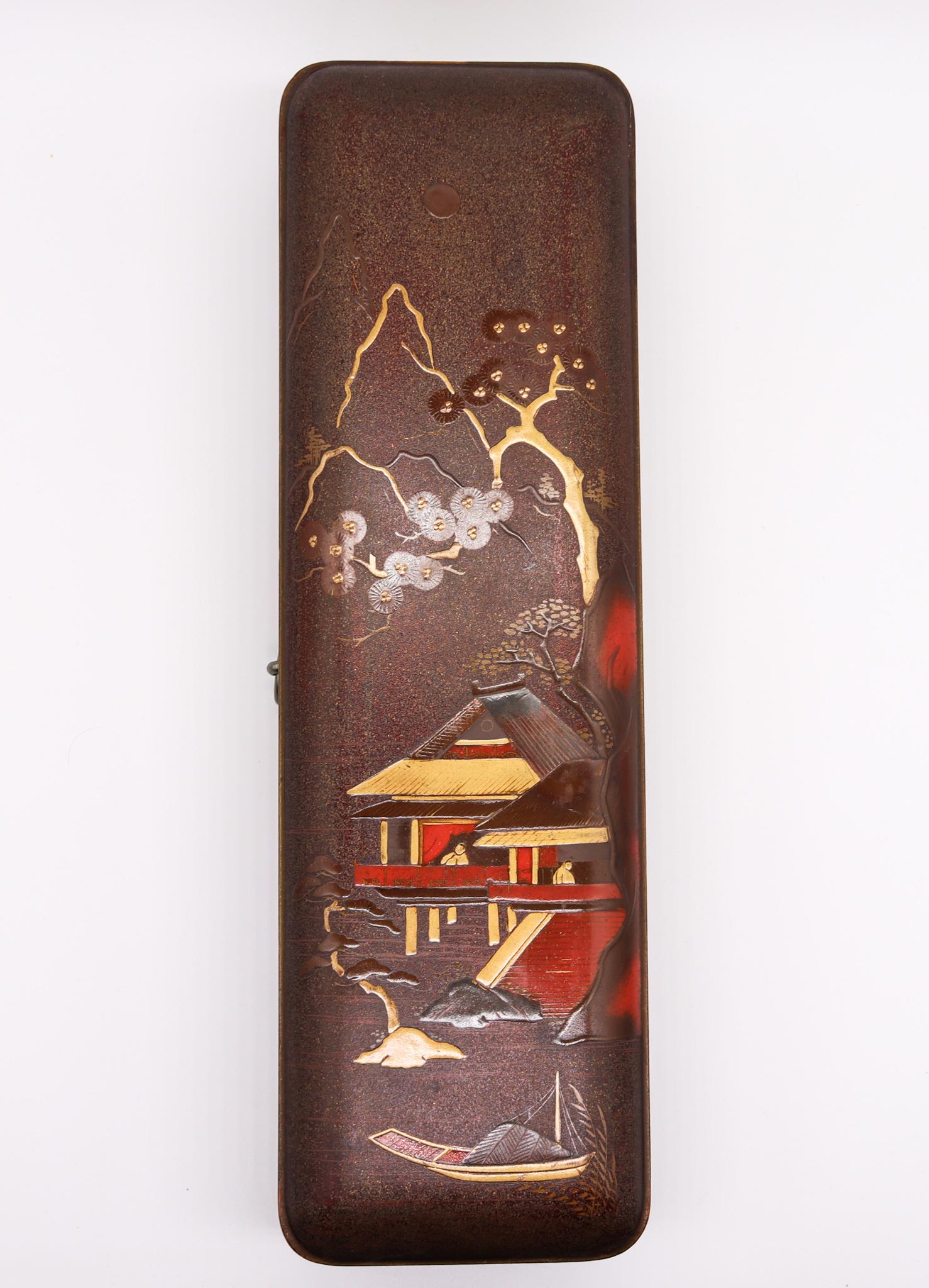Japan Meiji Period 1890 Fubako Box Letters Lacquered Polychromate Wood Polychrom 4