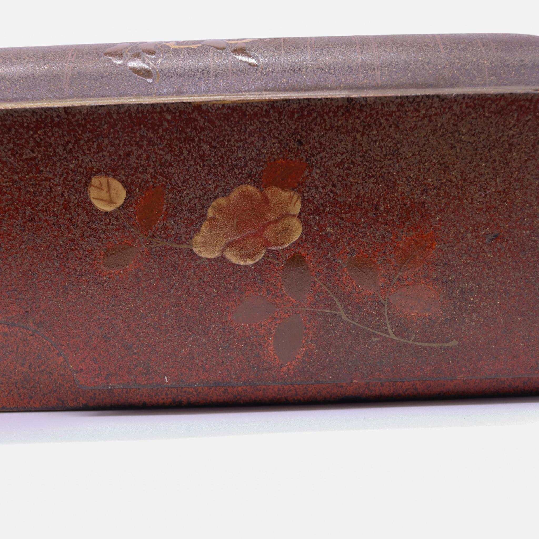 Silver Japan Meiji Period 1890 Fubako Box Letters Lacquered Polychromate Wood Polychrom