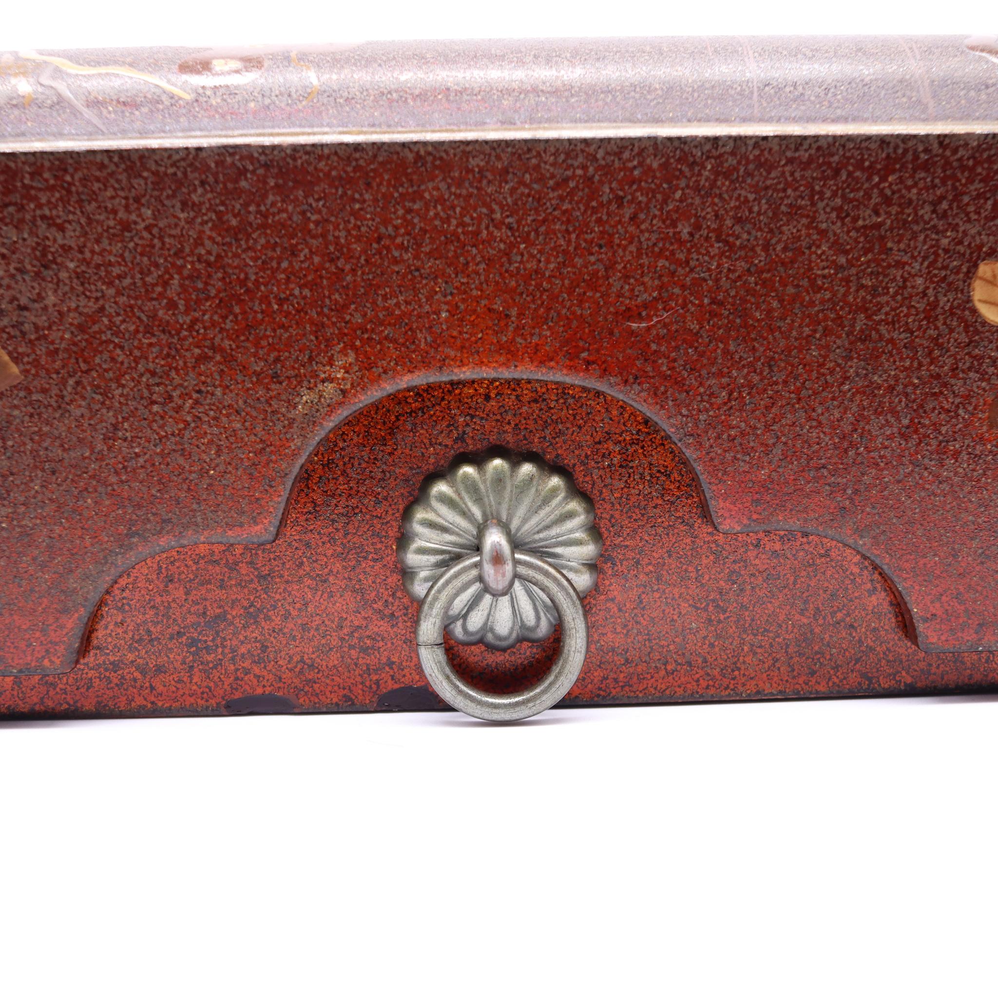 Japan Meiji Period 1890 Fubako Box Letters Lacquered Polychromate Wood Polychrom 1