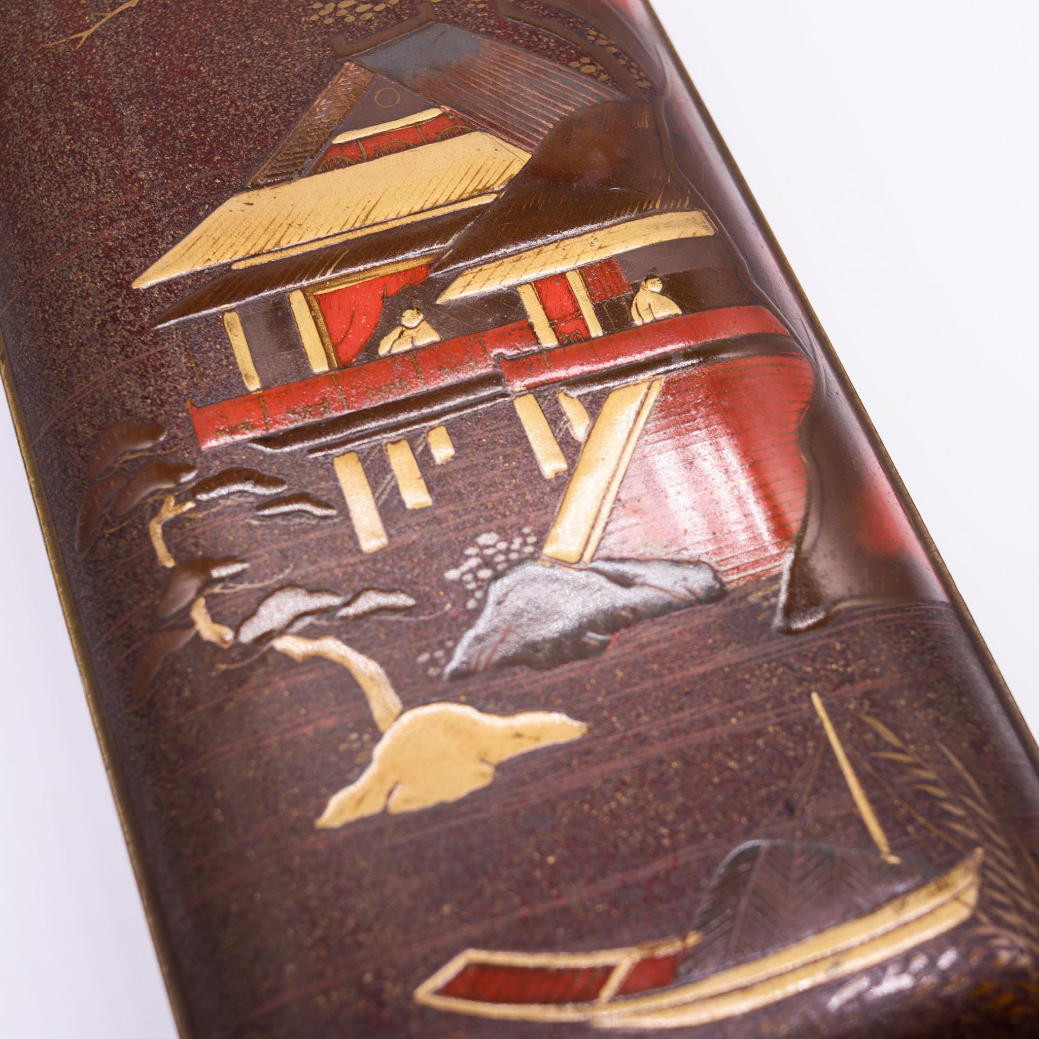 Japan Meiji Period 1890 Fubako Box Letters Lacquered Polychromate Wood Polychrom 3