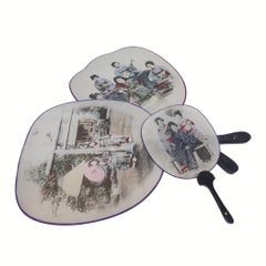 Japanese Early 20th Century Set of 3 Hand Fans with Lacquered Handles