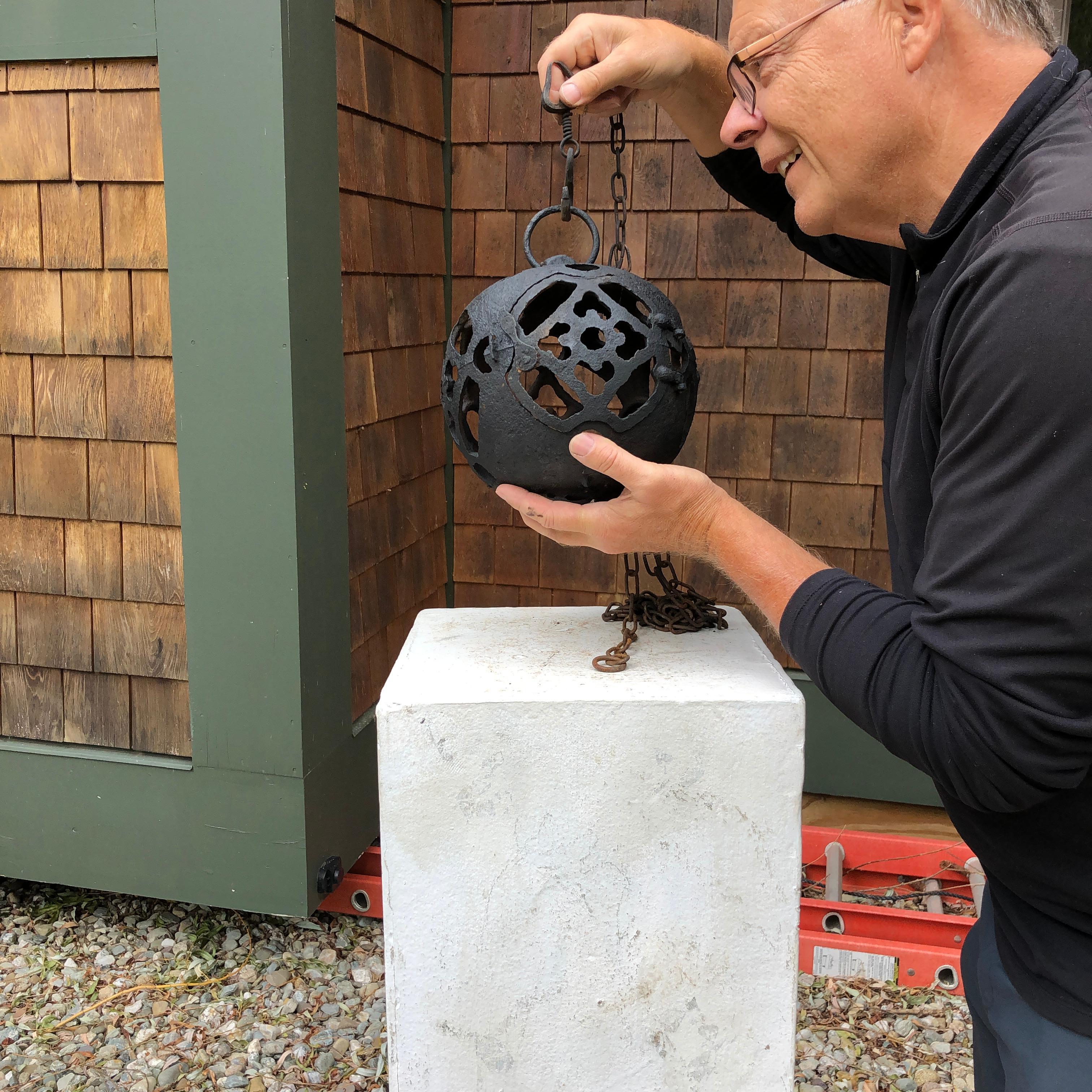 From our recent Japanese acquisitions

Unique cast antique lantern find with its bonus 84 inch suspension chain. 

This thick and sturdy hand cast lantern is only the second one of these we have seen in over ten years of handling fine Japanese