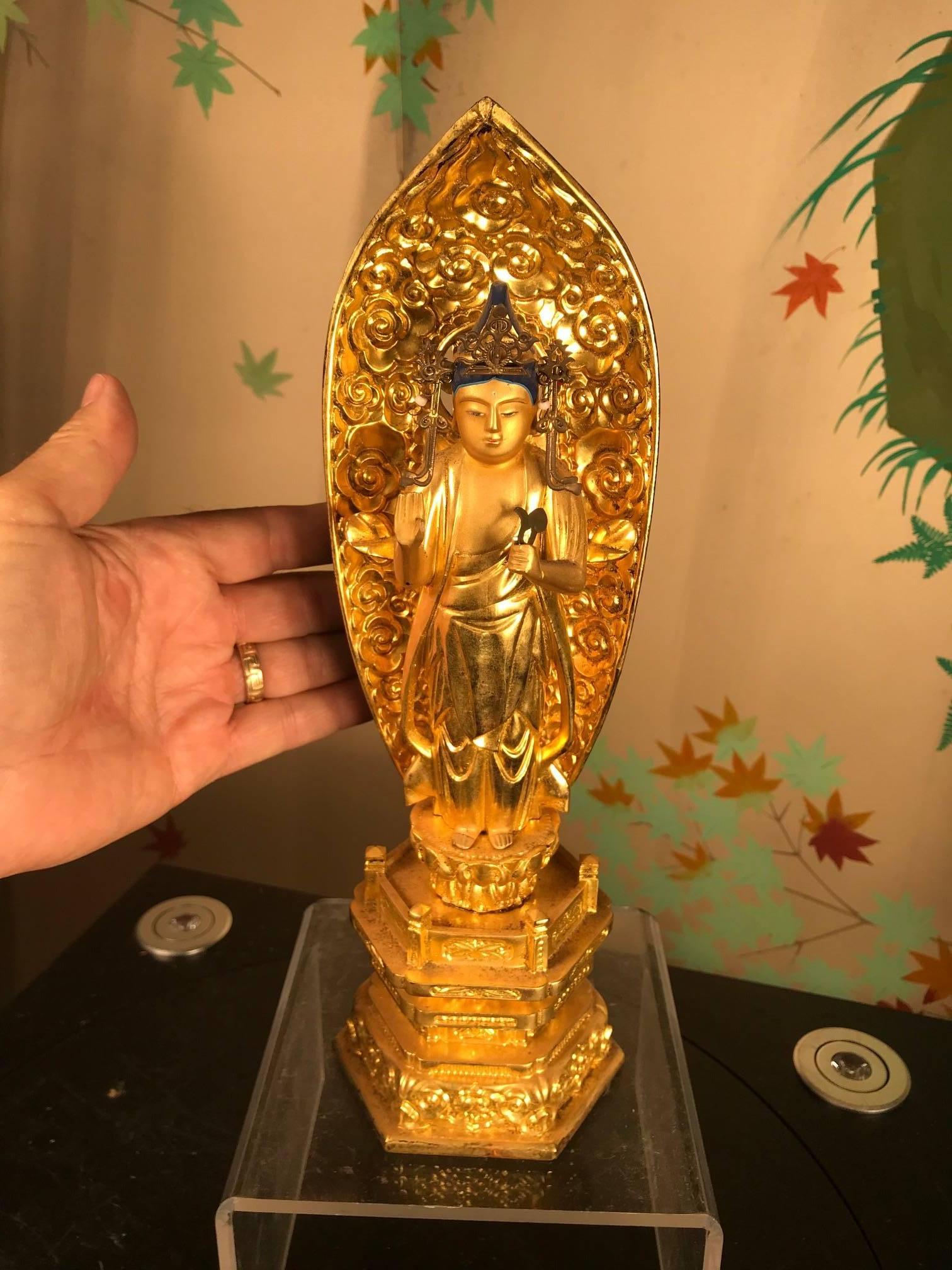 Japan Old Authentic Gold Compassionate Buddha Special Signed & Ready Home Shrine 2