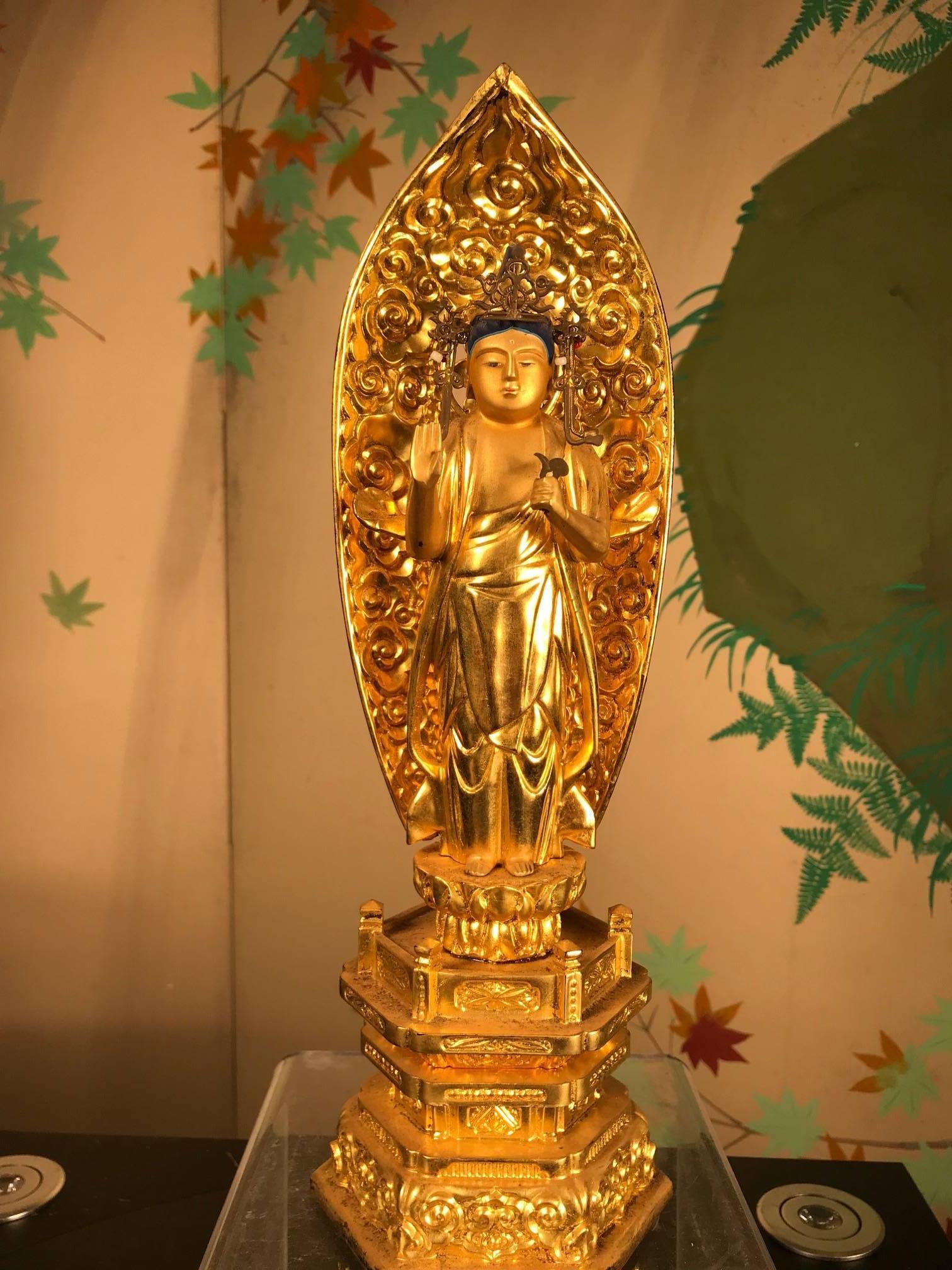 Japan Old Authentic Gold Compassionate Buddha Special Signed & Ready Home Shrine 3