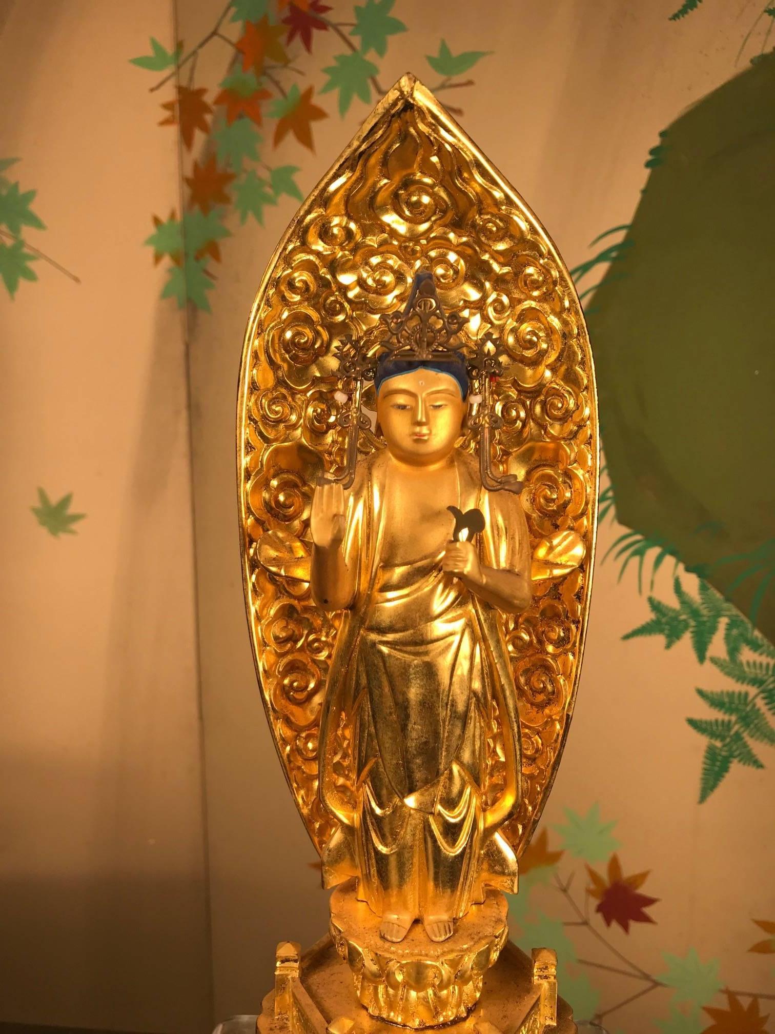 Showa Japan Old Authentic Gold Compassionate Buddha Special Signed & Ready Home Shrine