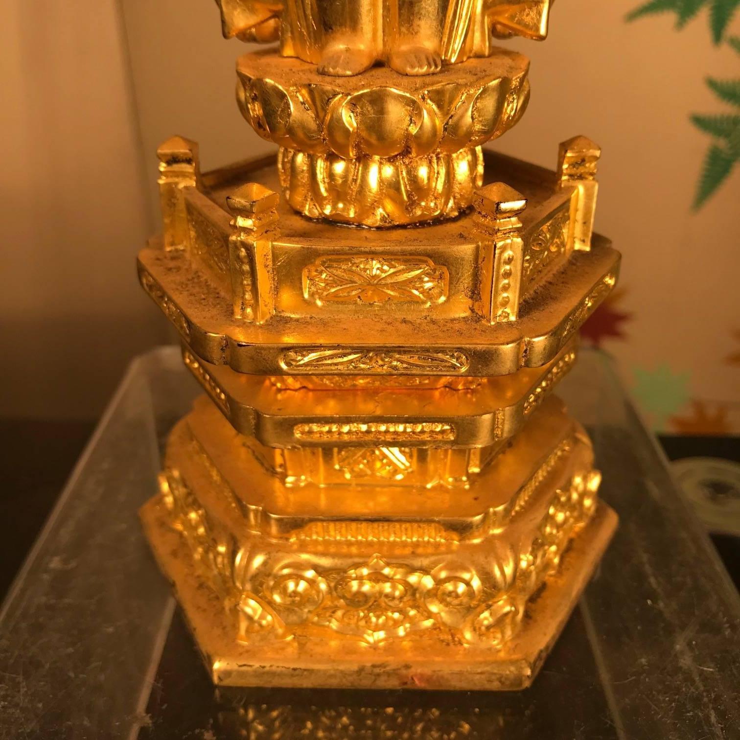 Hand-Carved Japan Old Authentic Gold Compassionate Buddha Special Signed & Ready Home Shrine