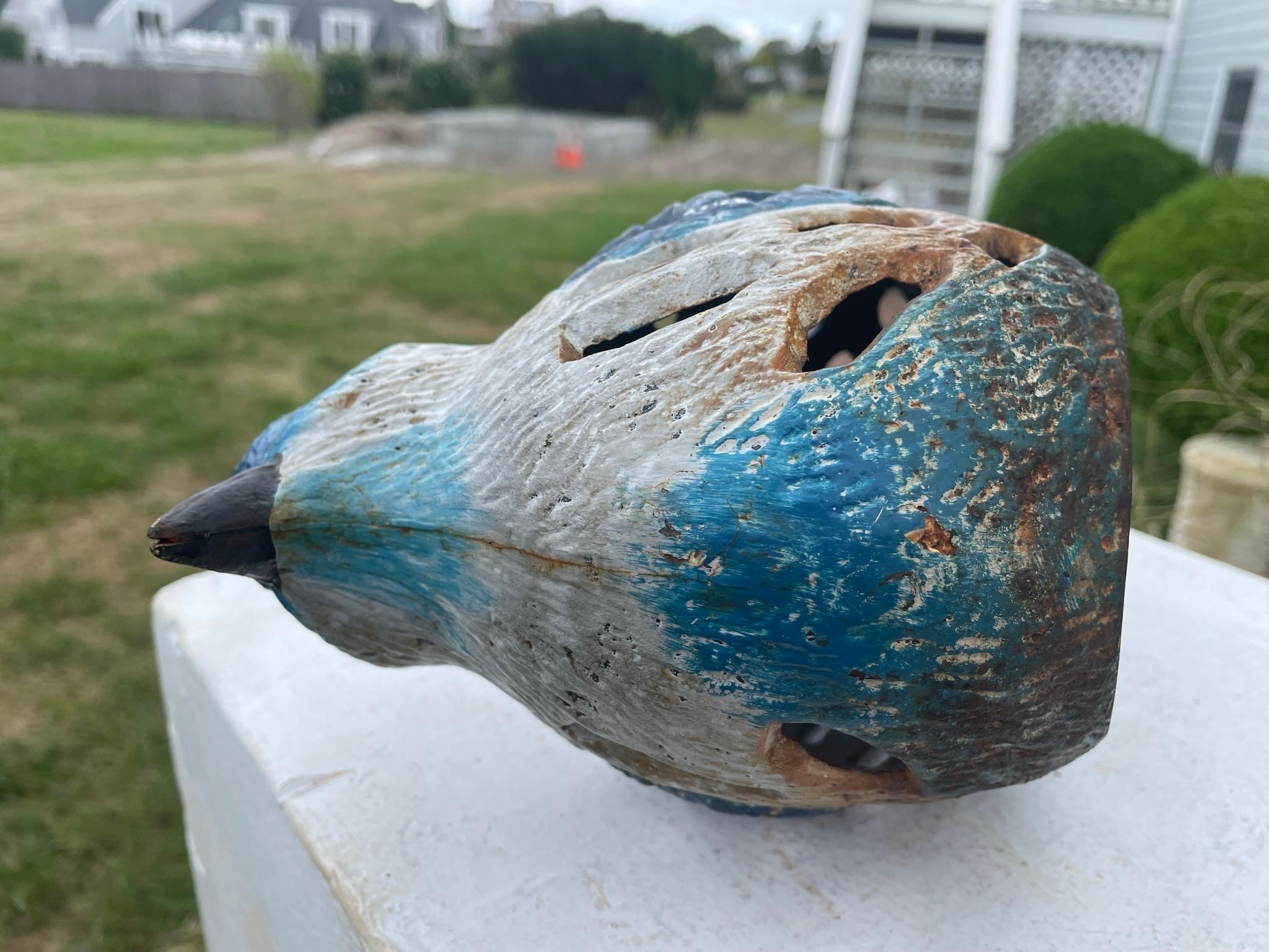 Japan Japanische alte blaue Vogel-Gartenlaterne mit lebhaftem blauen Handgemälde im Angebot 7