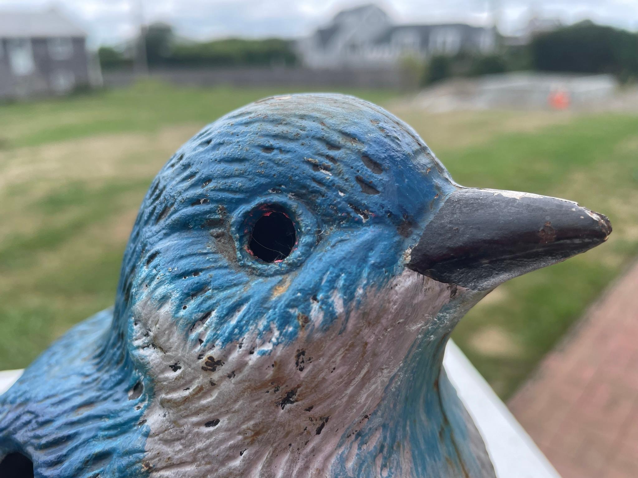 Japan Japanische alte blaue Vogel-Gartenlaterne mit lebhaftem blauen Handgemälde im Angebot 8