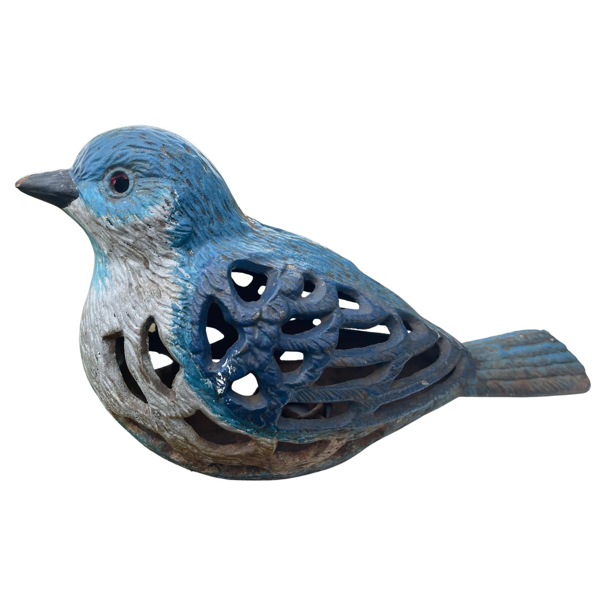 Japan Japanische alte blaue Vogel-Gartenlaterne mit lebhaftem blauen Handgemälde im Angebot