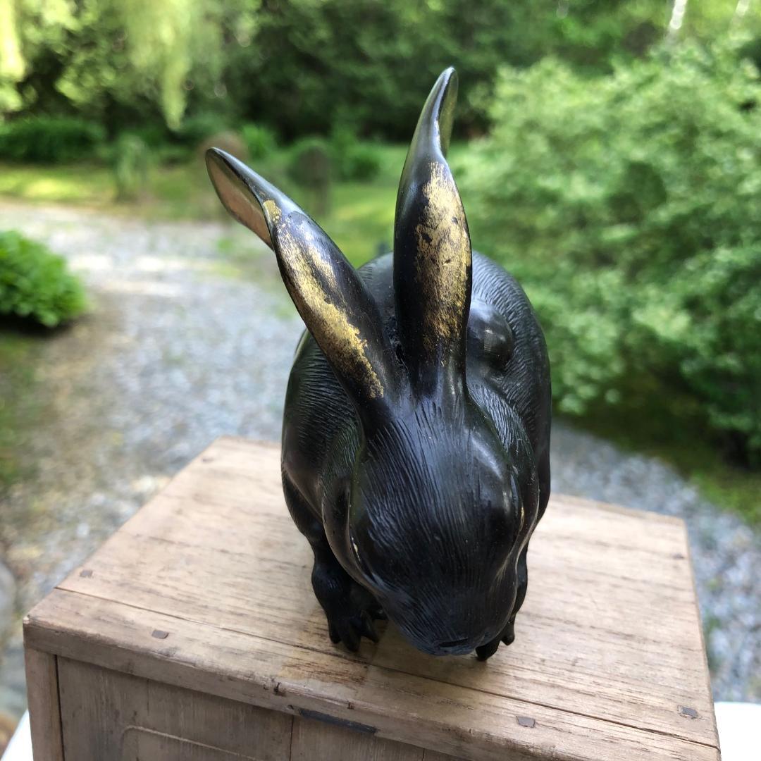 Cast Japan Old Bronze Gold Gilt Bronze Rabbit, Floppy Ears, Fine Details & Signed Box