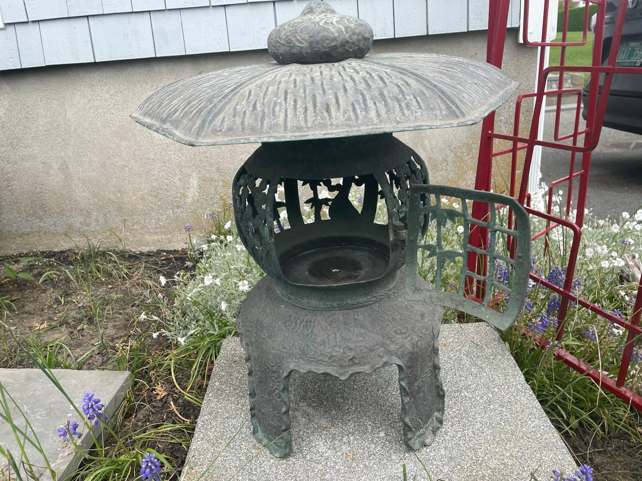 20th Century Japan Old Bronze Lantern with Exquisite Details
