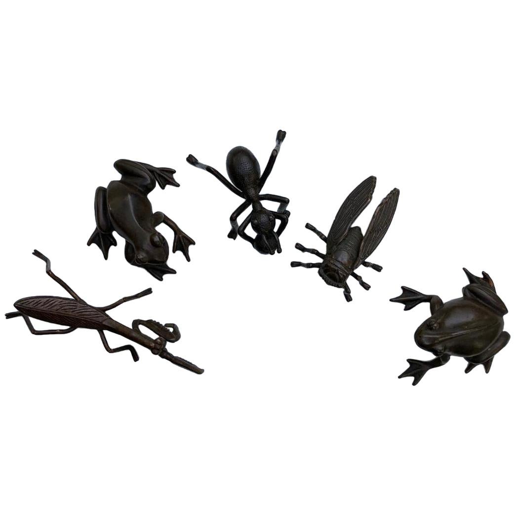 Japan Old Bronze Mantis, Ant, Fly, Frog & Toad, Collectors Dream & Fine Details