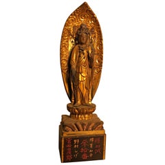 Japan Old Gold Crowned Kanon Guan Yin, Original Gold Lacquer, Signed