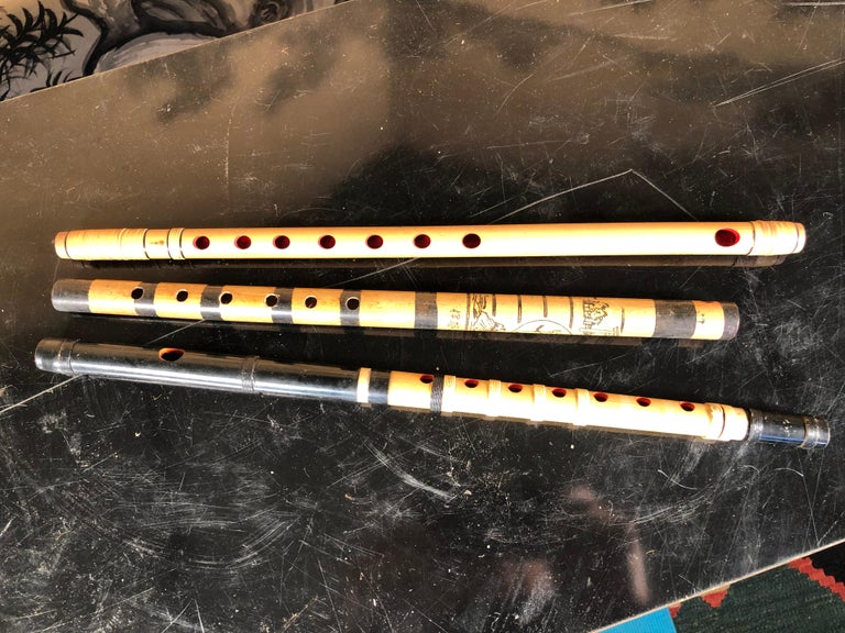 Japan Old Handmade Threesome Bamboo Flutes Shakuhachi Zen Flutes, 1930s