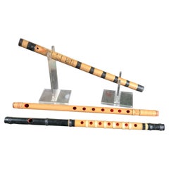 Anciennes flûtes à trois en bambou faites à la main au Japon Flûtes zen Shakuhachi:: années 1930