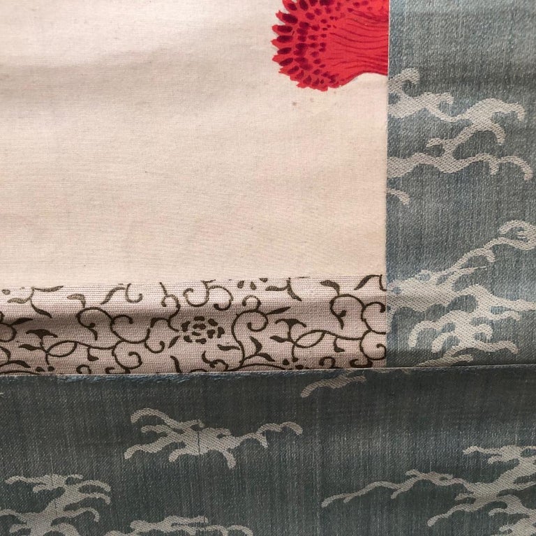 Japanese Tea Scroll Kimono Beauty & Cat Hand Painted Silk Scroll For Sale 5