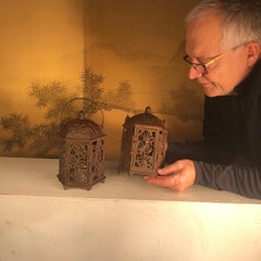 Japan Old Pair "Butterfly" Flower Garden Lanterns