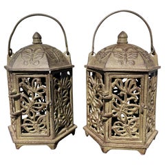 Japan Old Pair "Butterfly" Flower Garden Lighting Lanterns
