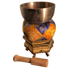 Japan Old Resonating Temple Bell and Gilt Base Complete Set, Soothing Sound