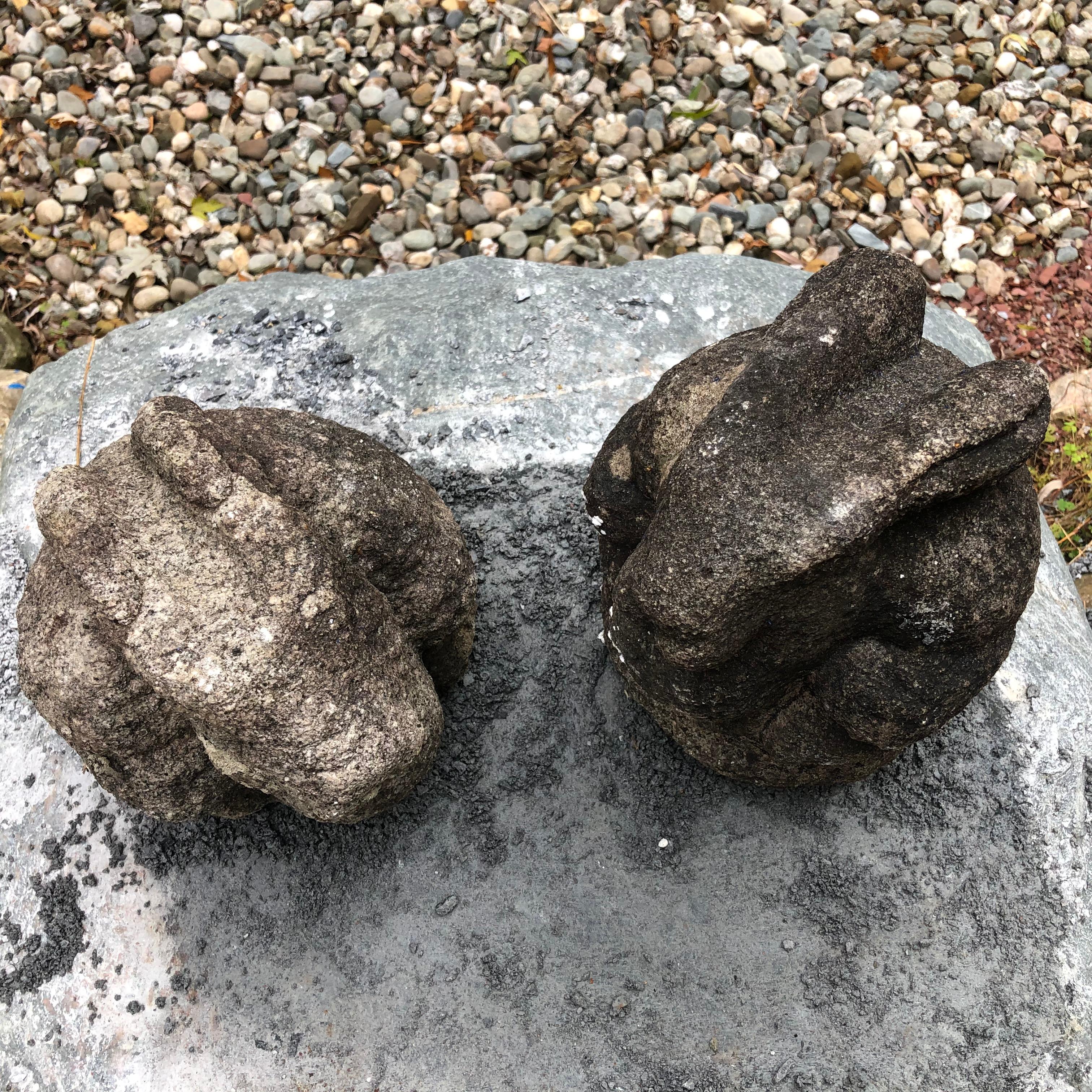 Japanese Pair Antique Hand Carved Stone Rabbits  8