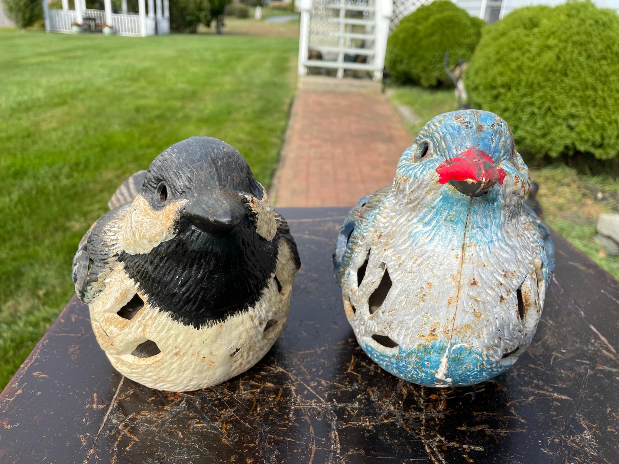 Hand-Painted Japan Pair Birds of a Feather Garden Lighting Lanterns