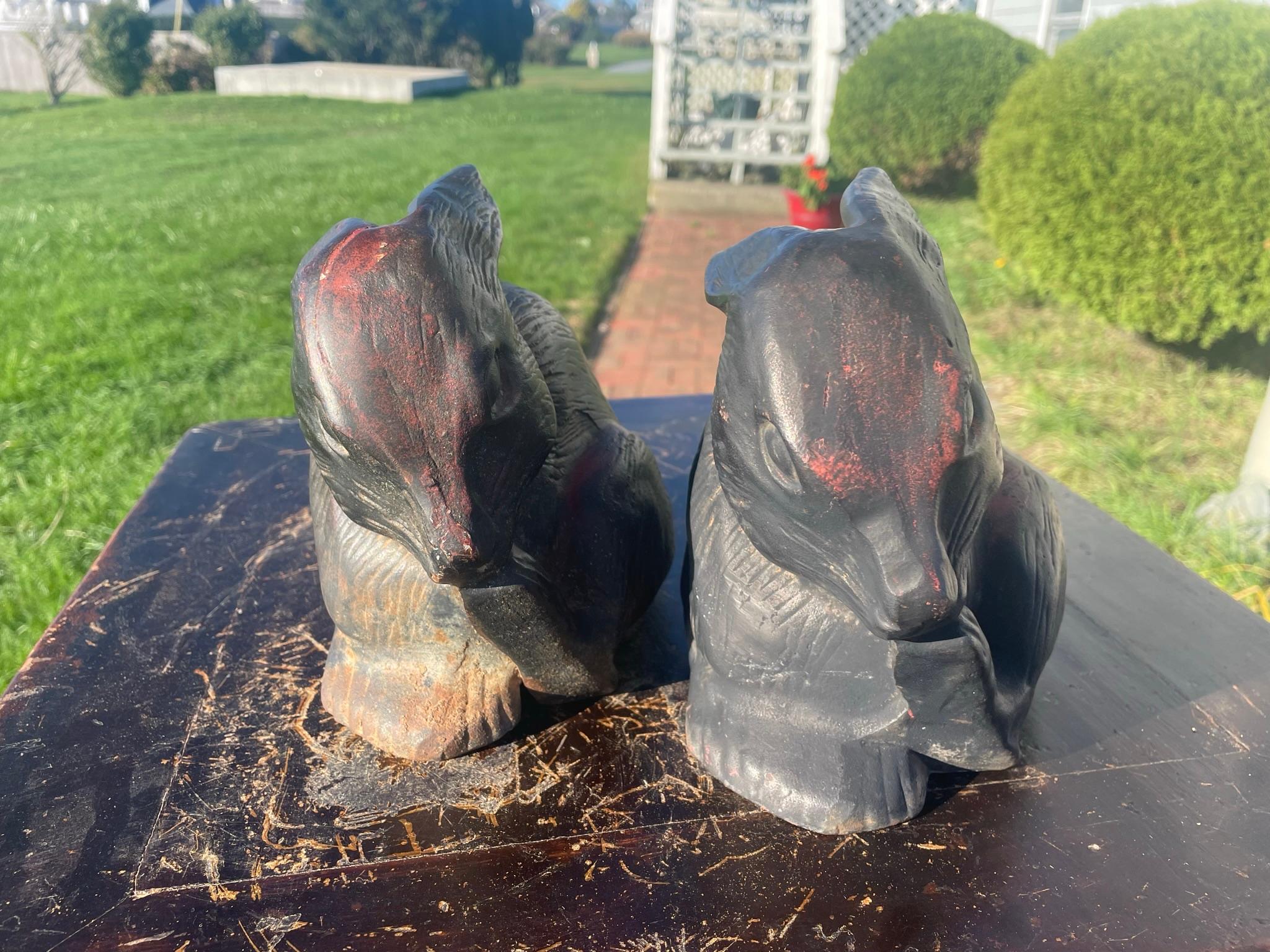 Japan Pair Fine Big Old Furry Bronze Rabbits 4