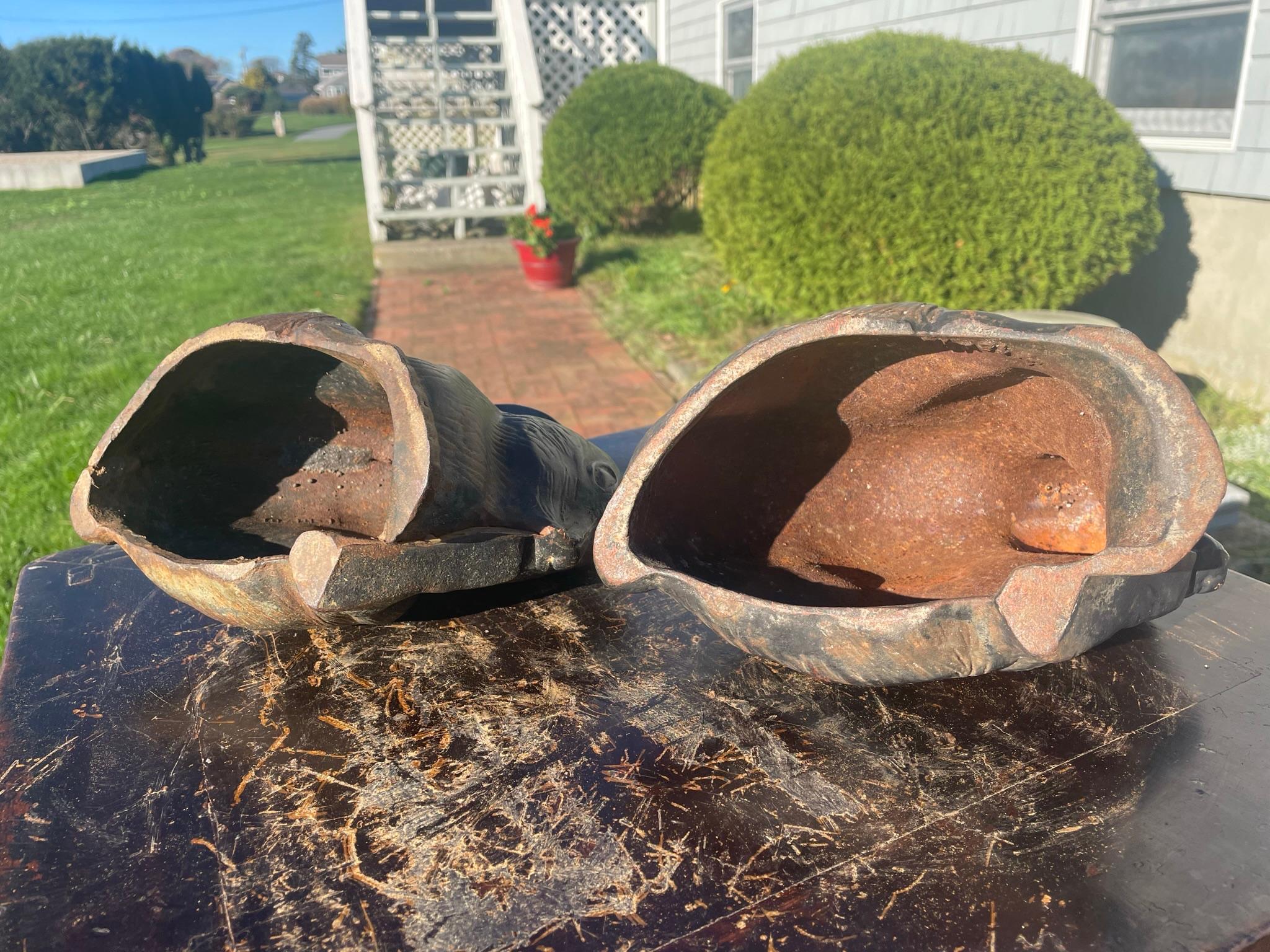 Japan Pair Fine Big Old Furry Bronze Rabbits 6