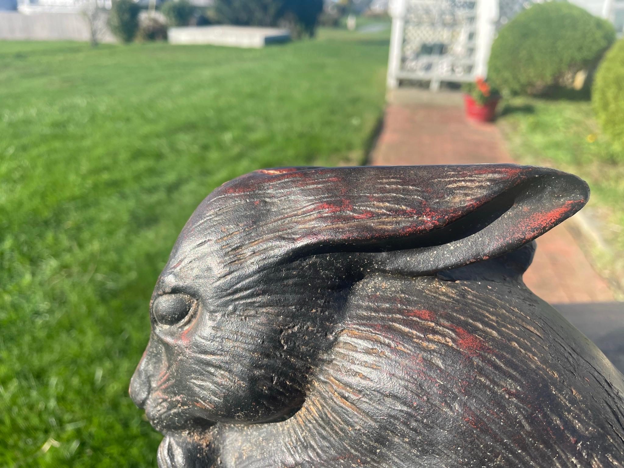 Japan Pair Fine Big Old Furry Bronze Rabbits In Good Condition In South Burlington, VT