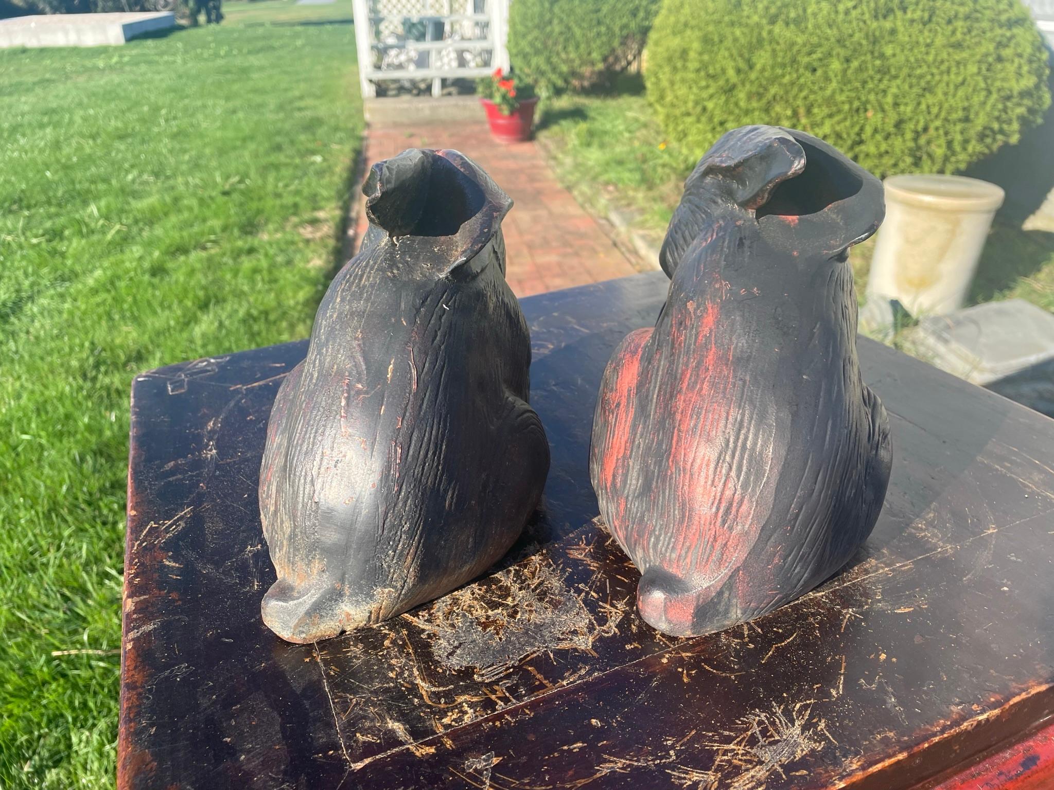 Japan Pair Fine Big Old Furry Bronze Rabbits 2