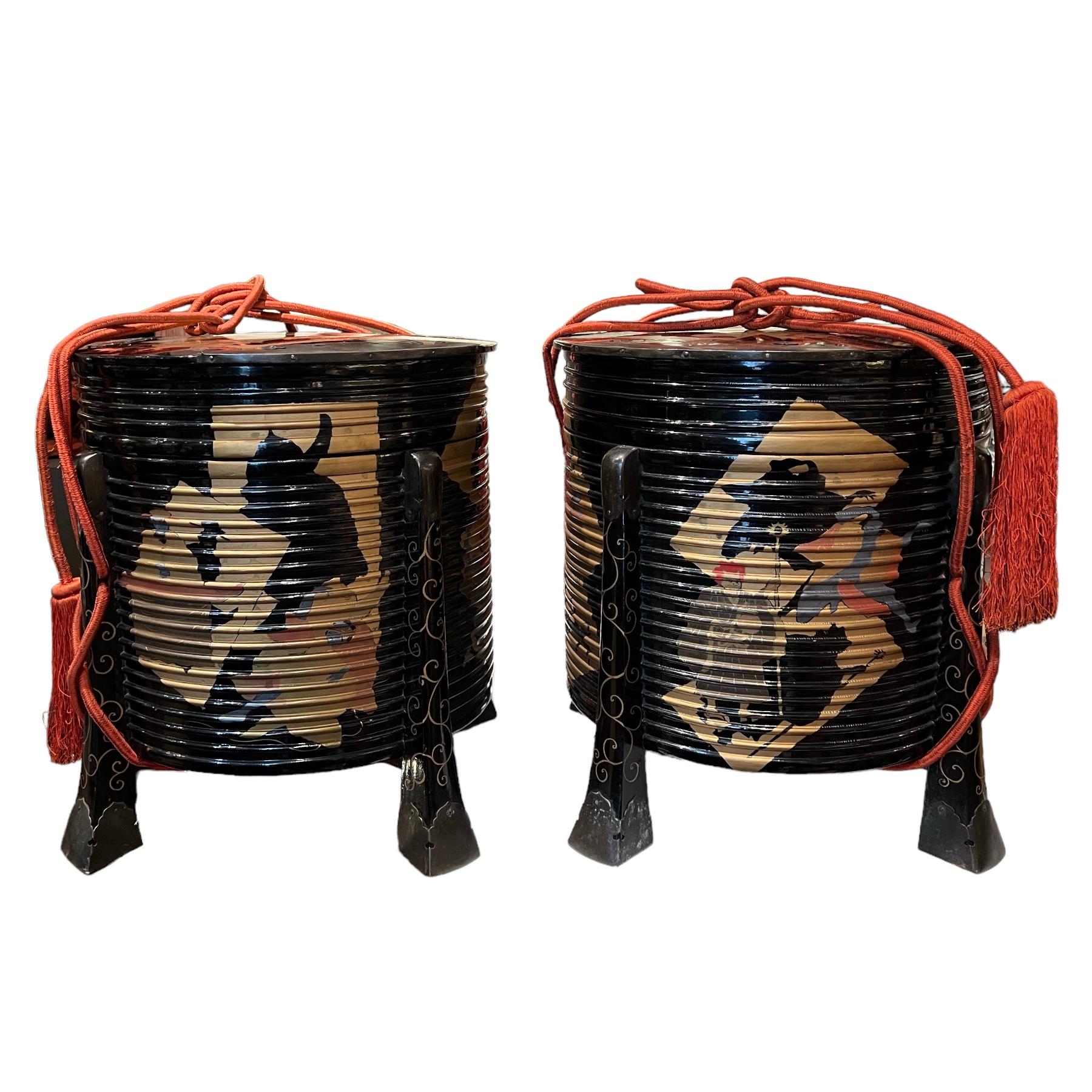 Japón, Pareja de cajas Hokai en madera lacada, periodo Edo, 1829 en Bueno estado para la venta en PARIS, FR
