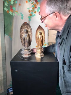 Japan Pair of Old Gold Compassionate Buddhas Ready for Your Home and Shrine
