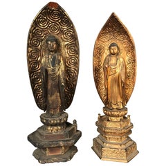 Japan Pair of Old Gold Compassionate Buddhas Ready for Your Home and Shrine