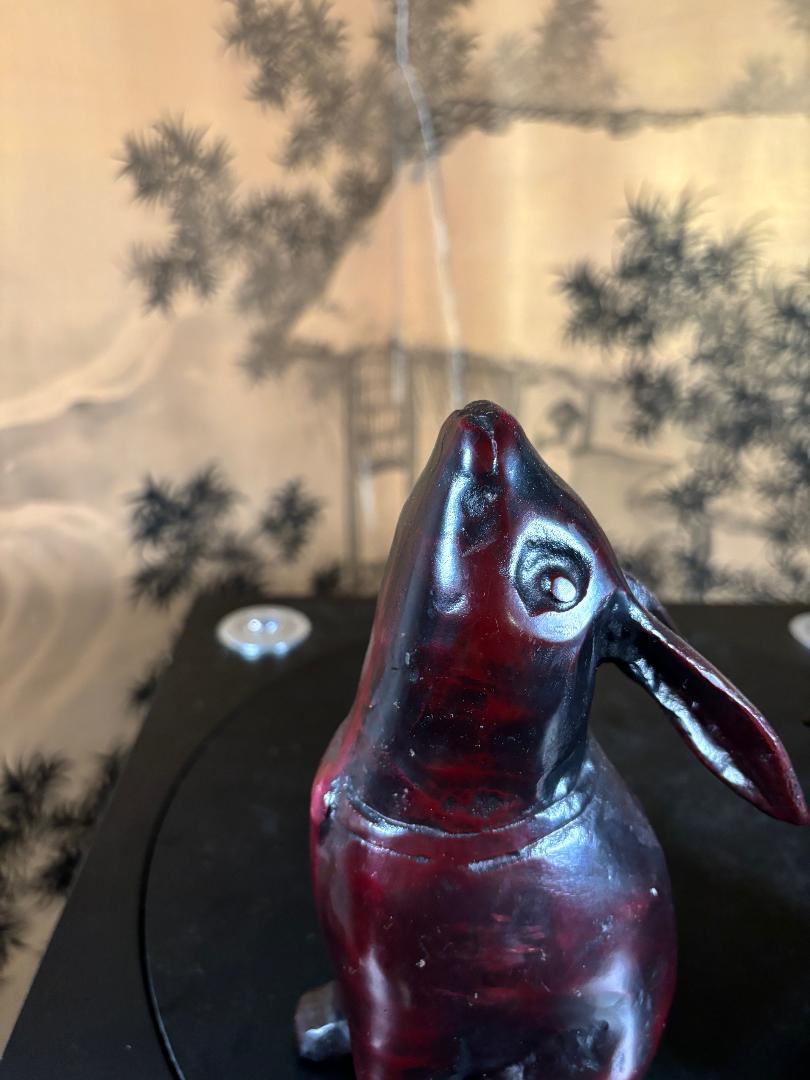 Japan Pair Red And Ebony Moon Gazing Rabbits , Fine Details 1