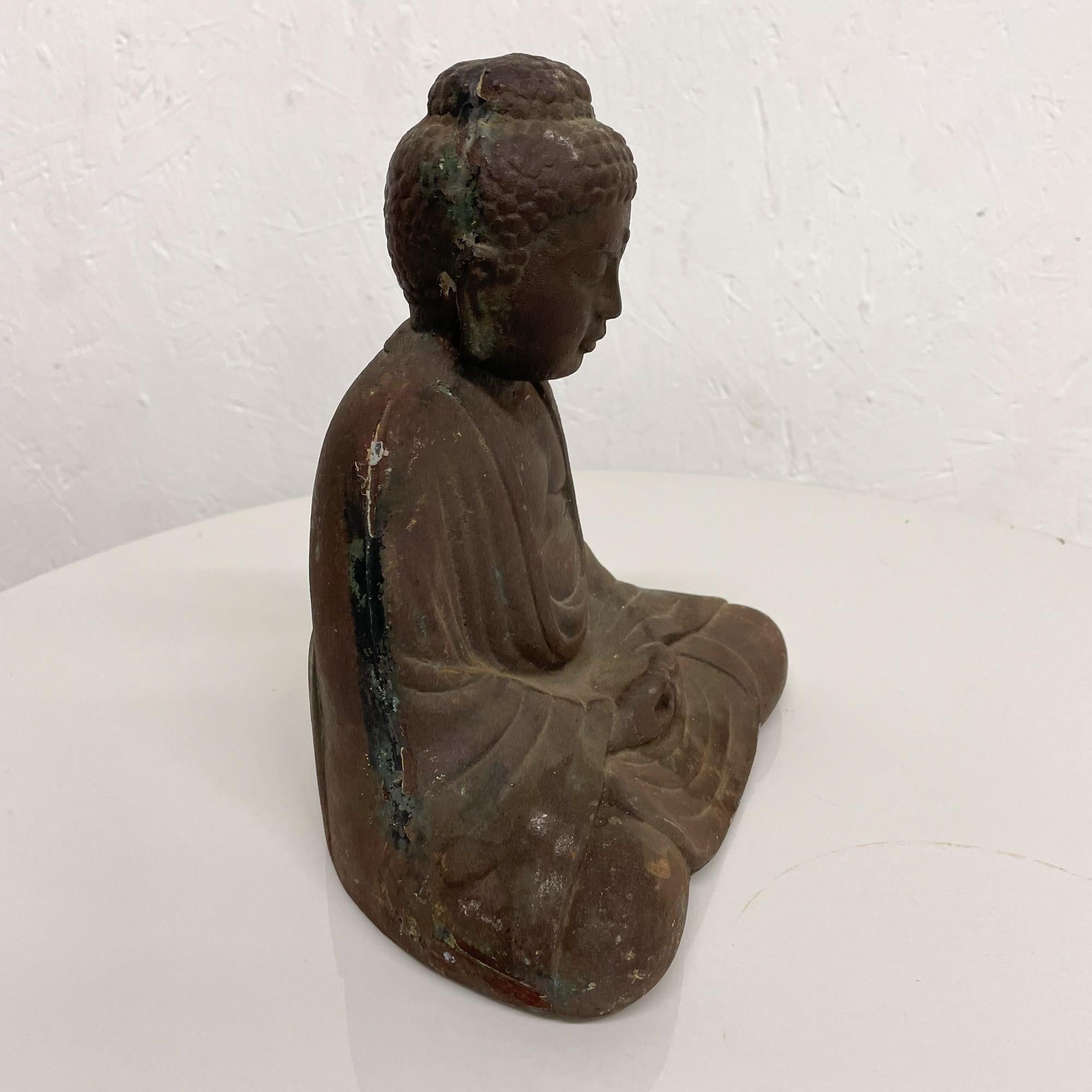 Mid-Century Modern Japan Peaceful Buddha Statue in Patinated Iron Midcentury Meditation Art 1970s