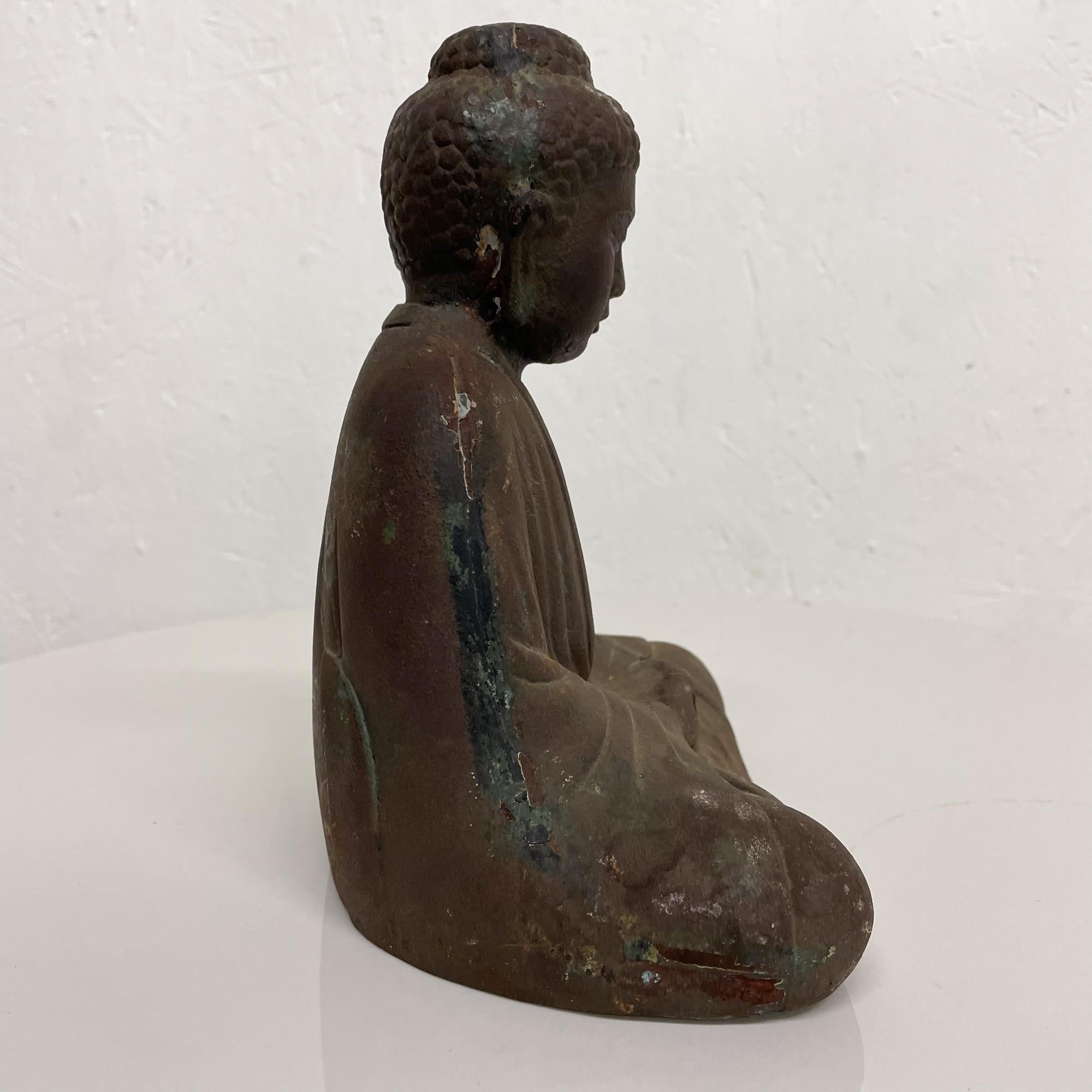 Japanese Japan Peaceful Buddha Statue in Patinated Iron Midcentury Meditation Art 1970s