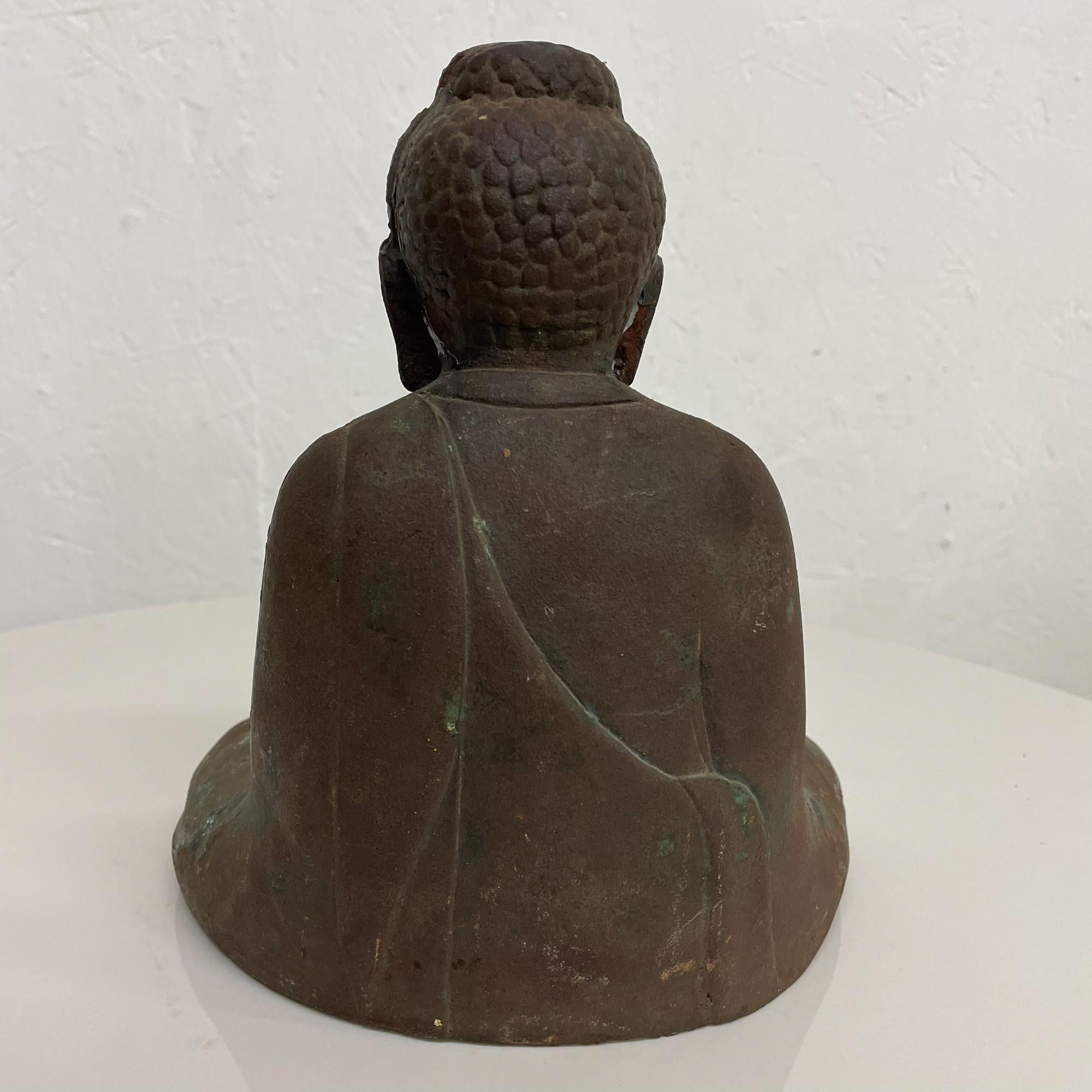 Late 20th Century Japan Peaceful Buddha Statue in Patinated Iron Midcentury Meditation Art 1970s