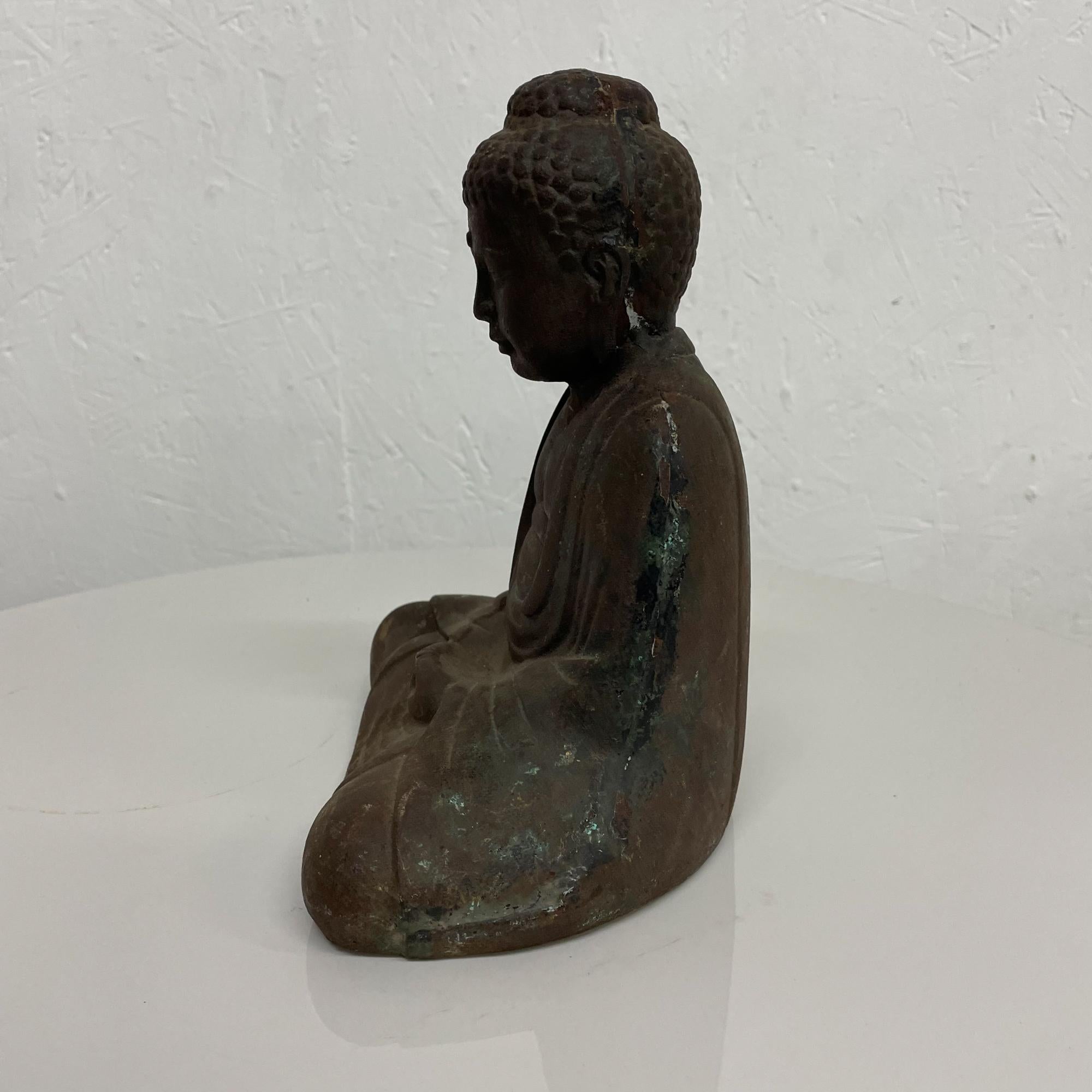Japan Peaceful Buddha Statue in Patinated Iron Midcentury Meditation Art 1970s 3