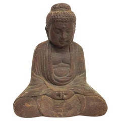 Japan Peaceful Buddha Statue in Patinated Iron Midcentury Meditation Art 1970s